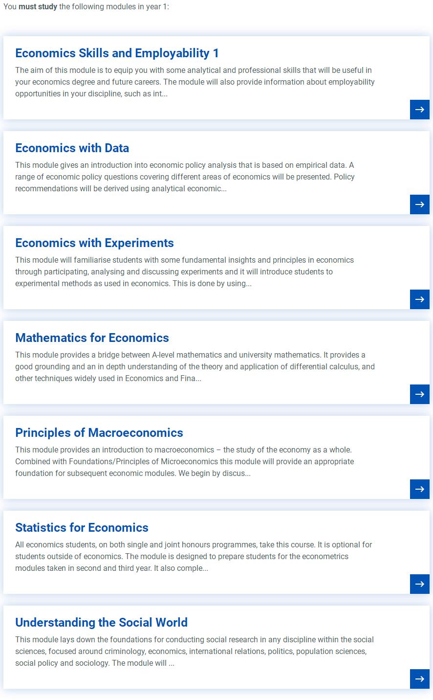 南安普顿大学economics课程