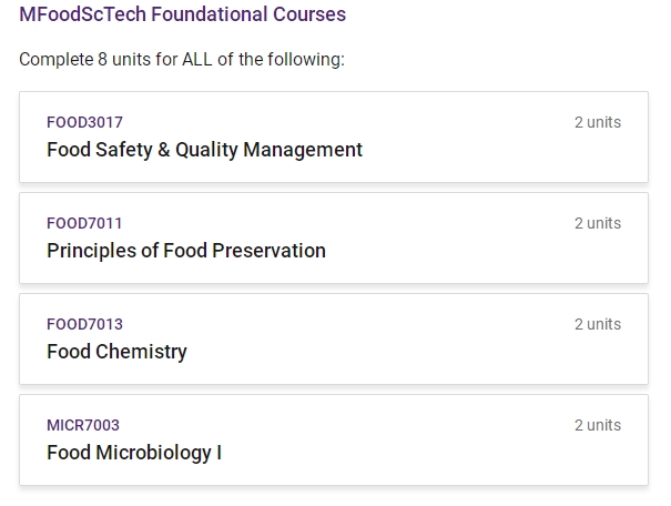 昆士兰大学食品科学与技术硕士选课 昆士兰大学食品科学与技术硕士选课