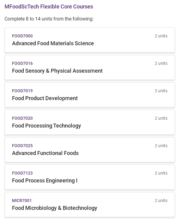 昆士兰大学食品科学与技术硕士选课 昆士兰大学食品科学与技术硕士选课
