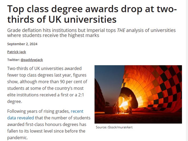 英国多数大学授予一等学位数量下降