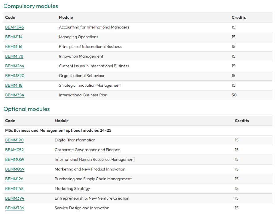 埃克塞特大学Business and Management硕士选课