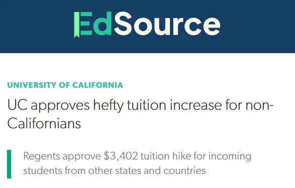 学费再度上调！加州大学国际生学费明年将上调 9.9%