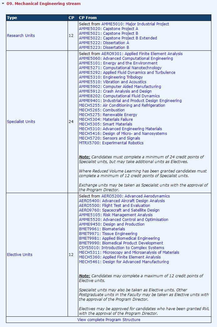 悉尼大学机械工程选课