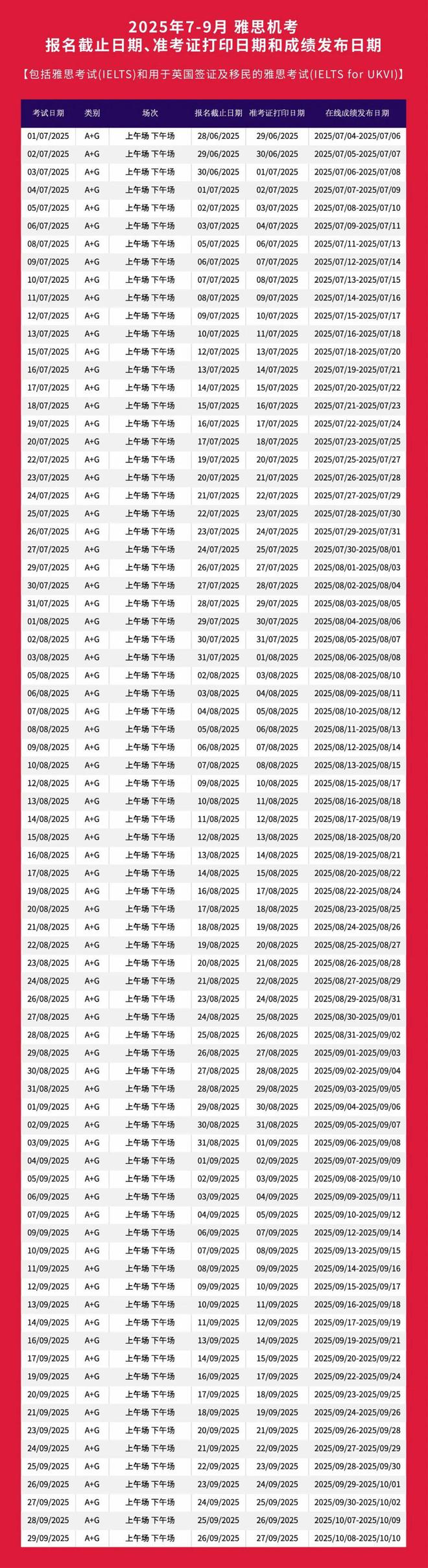 2025年7-9月雅思考试报名开放! 2025年7-9月雅思考试报名开放!