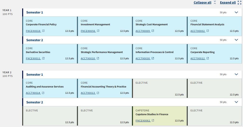 墨尔本大学会计金融选课 墨尔本大学会计金融选课