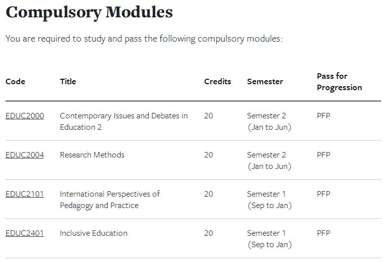利兹大学大二教育学选课