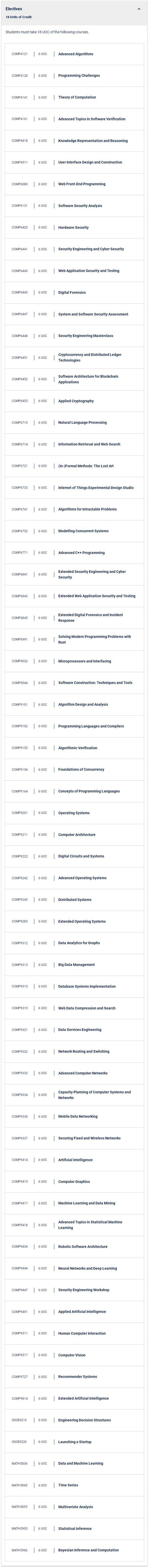 新南IT（网络安全）方向选课