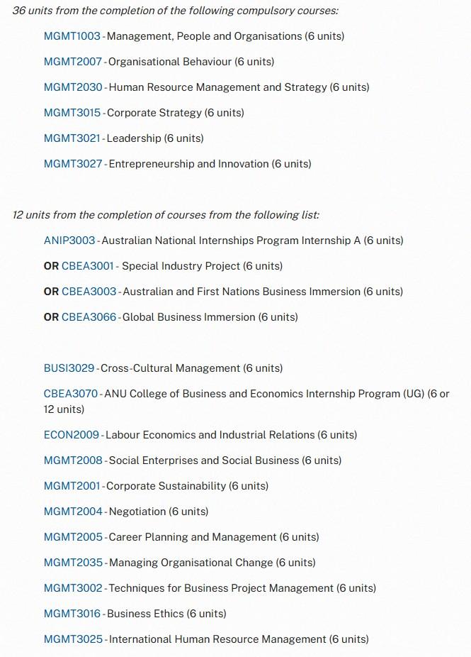 澳国立Bachelor of Commerce选课 澳国立Bachelor of Commerce选课