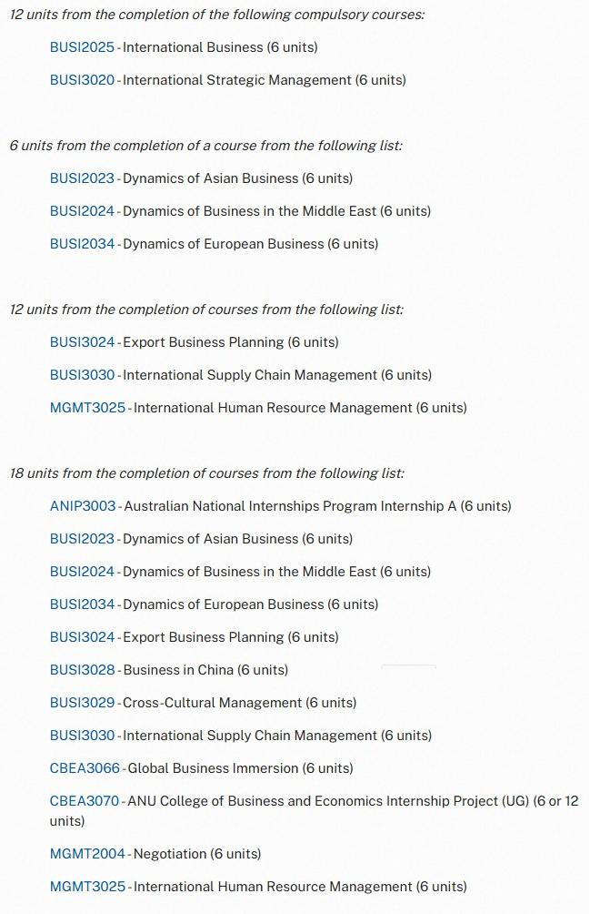 澳国立Bachelor of Commerce选课 澳国立Bachelor of Commerce选课