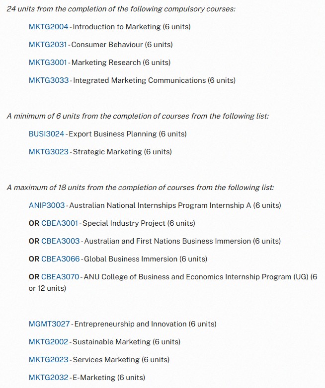 澳国立Bachelor of Commerce选课 澳国立Bachelor of Commerce选课
