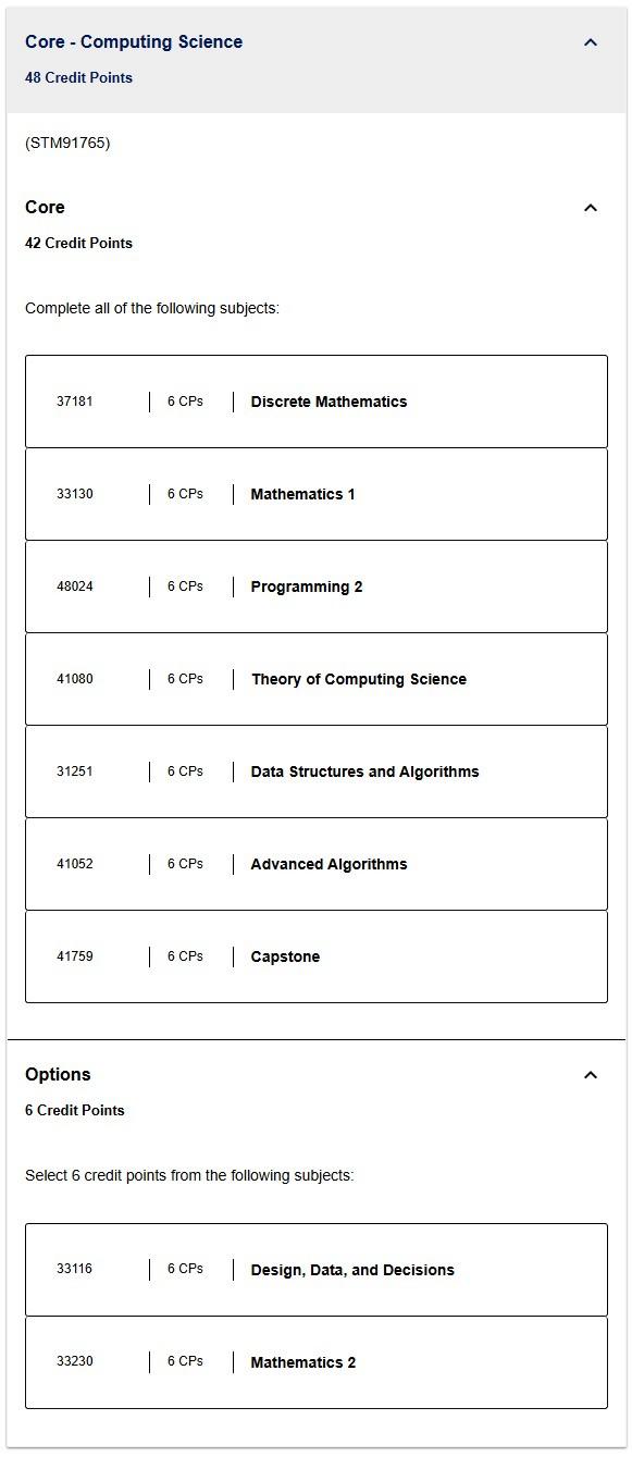 悉尼科技大学CS选课