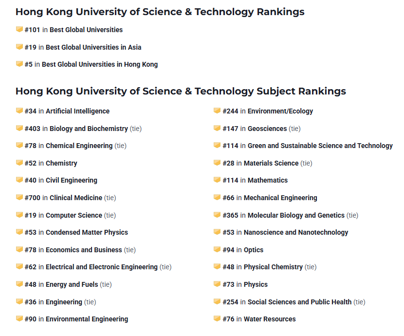 香港科技大学排名